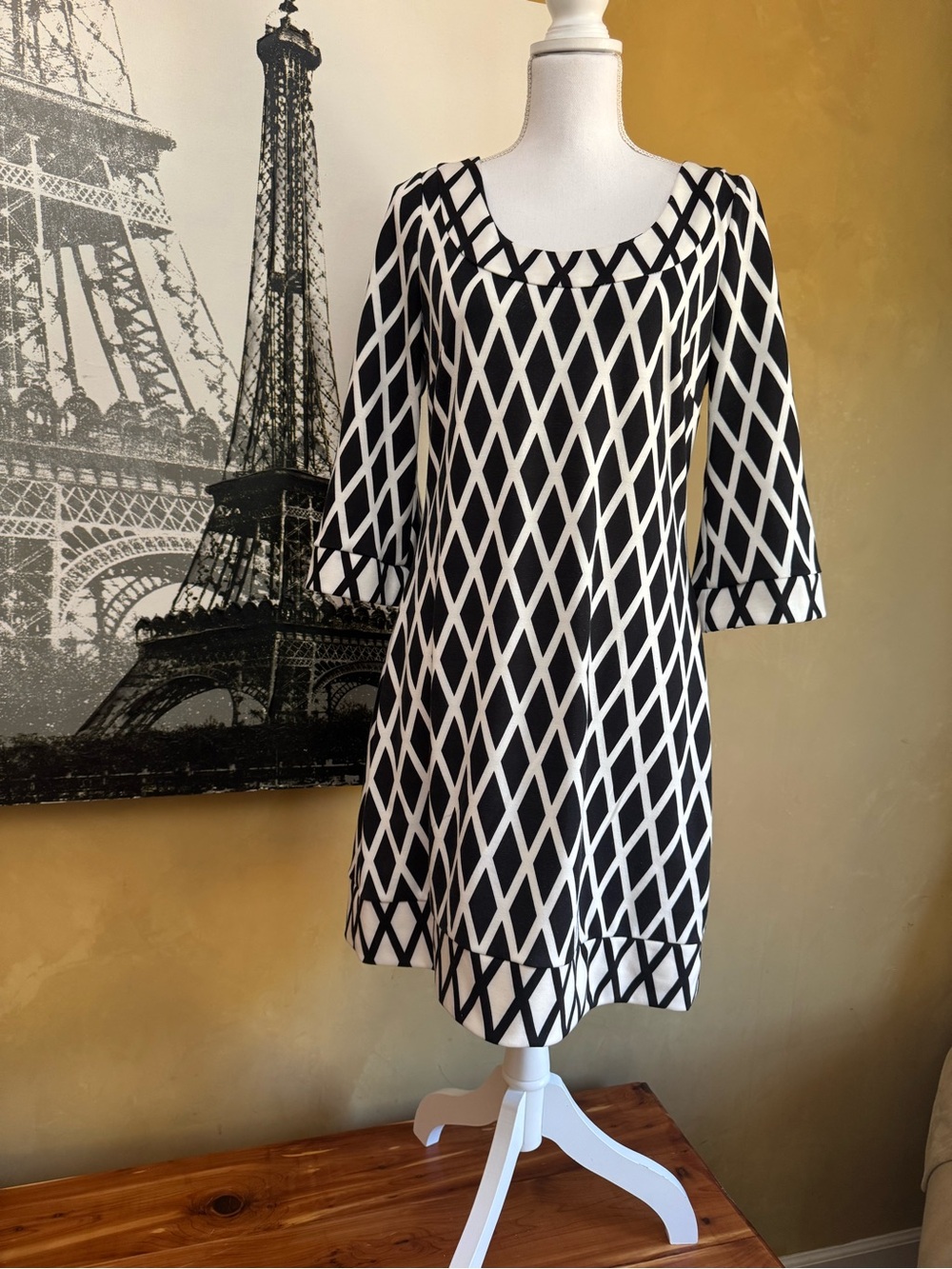 Jessica Simpson Black and White Diamond Print Dress
